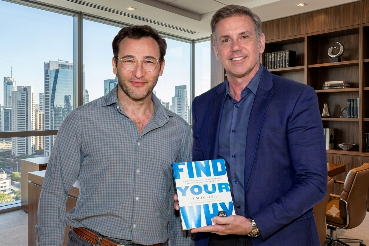 Marcelo Fernandes ao lado de Simon Sinek, autor de Find Your Why