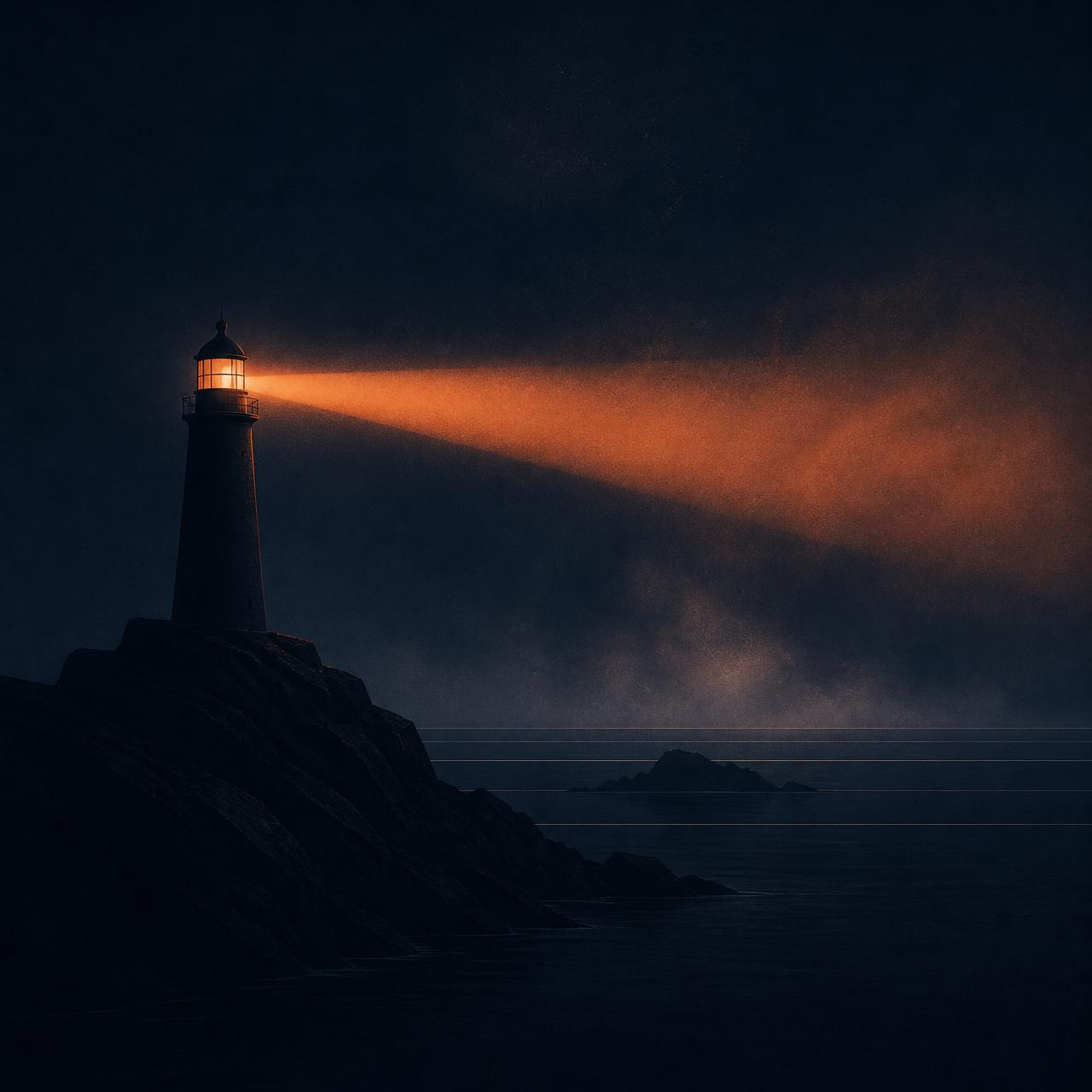 Farol iluminando o caminho sobre o mar à noite